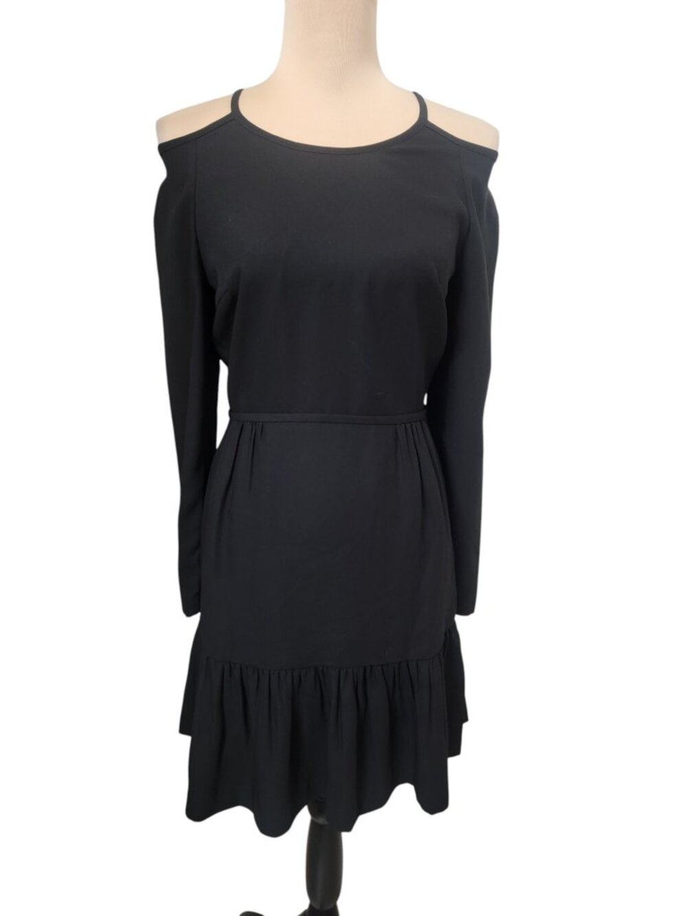 Club Monaco Size 2 Black "Sandraya" Cold-Shoulder Dress with Long Sleeves
